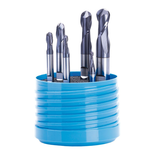 Solid carbide ball nose end mill set - 2 flutes lo 3 / 4 / 6 / 8 / 10 / 12 mm