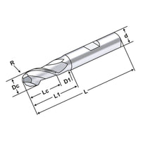 Alu UMG solid carbide ball nose end mill 6mm ball nose end mill 2 flutes