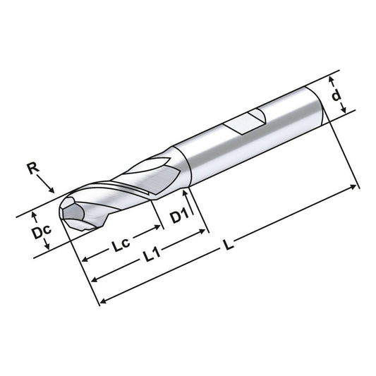 Alu UMG solid carbide ball nose end mill 10mm ball nose end mill 2 flutes