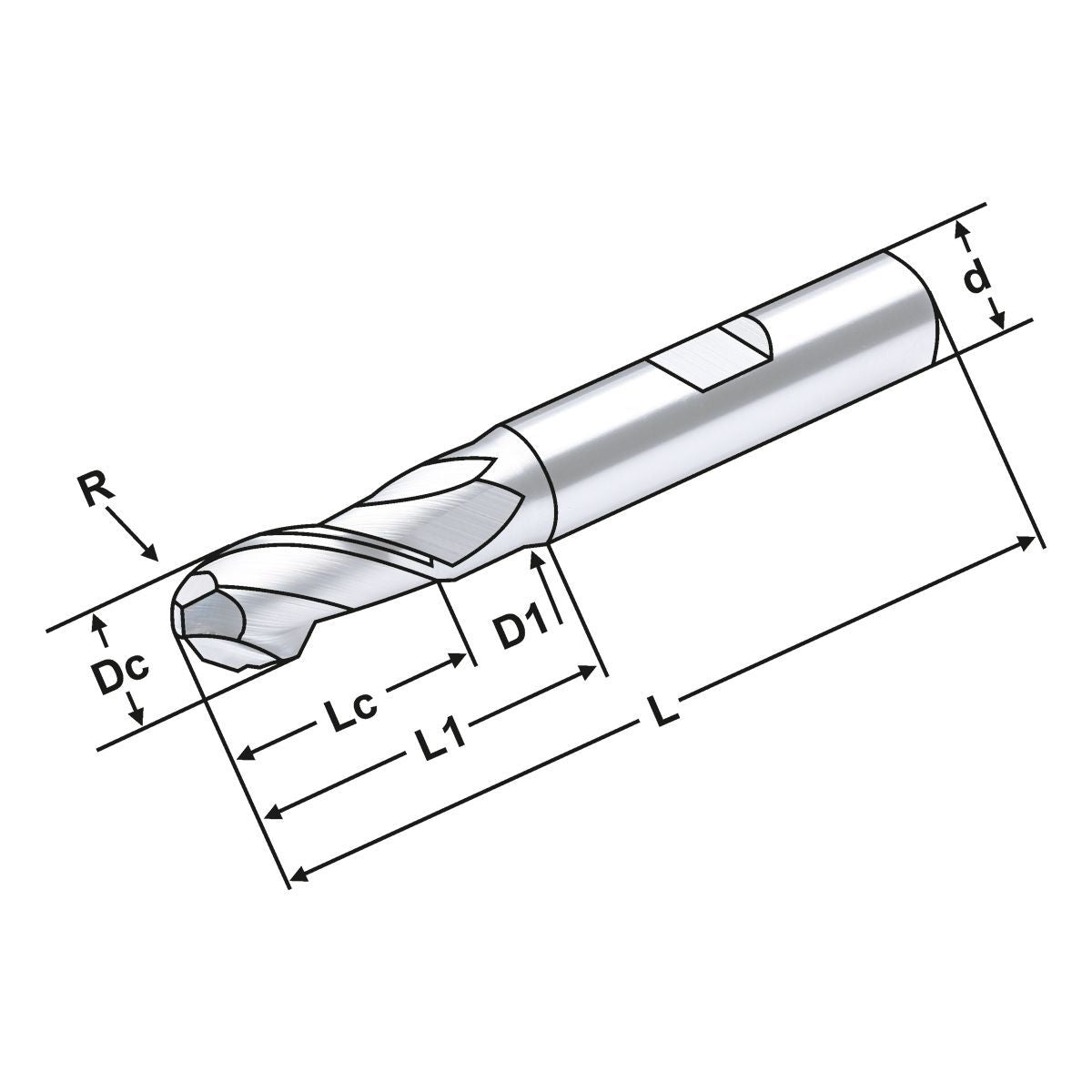 Alu UMG solid carbide ball nose end mill 12mm ball nose end mill 2 flutes