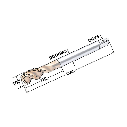 HSS-E spiral flute taps M5 6x4,9 P=0,8